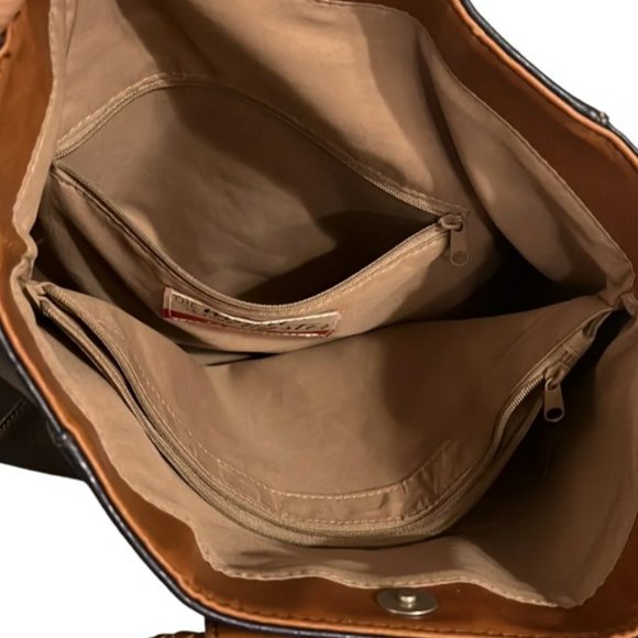 Relic Versatile Pebbled Faux Leather Bag  - Navy/Tan - 13" w x 3.5" d x 11.5” h - Picture 11 of 15